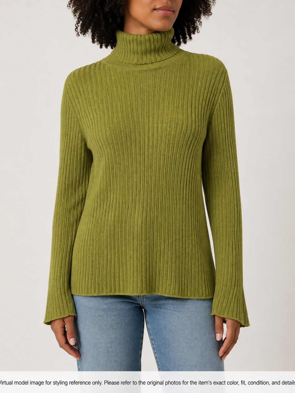 Vintage Y2K R&R Olive Green Ribbed Turtleneck Sweater Size M
